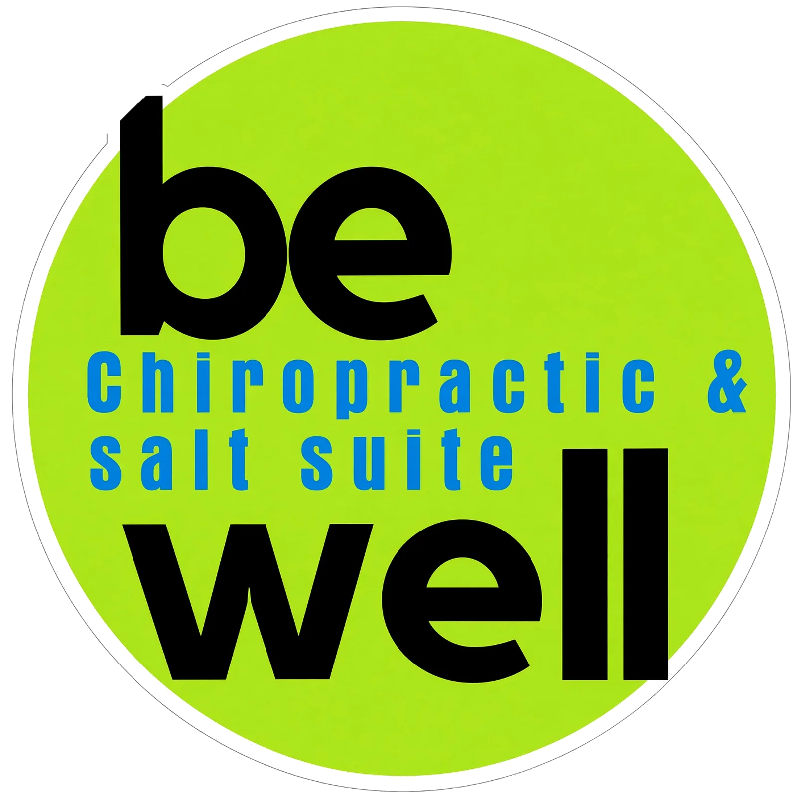 Be Well mural logo, a circular painting with the words Be and Well in the center.